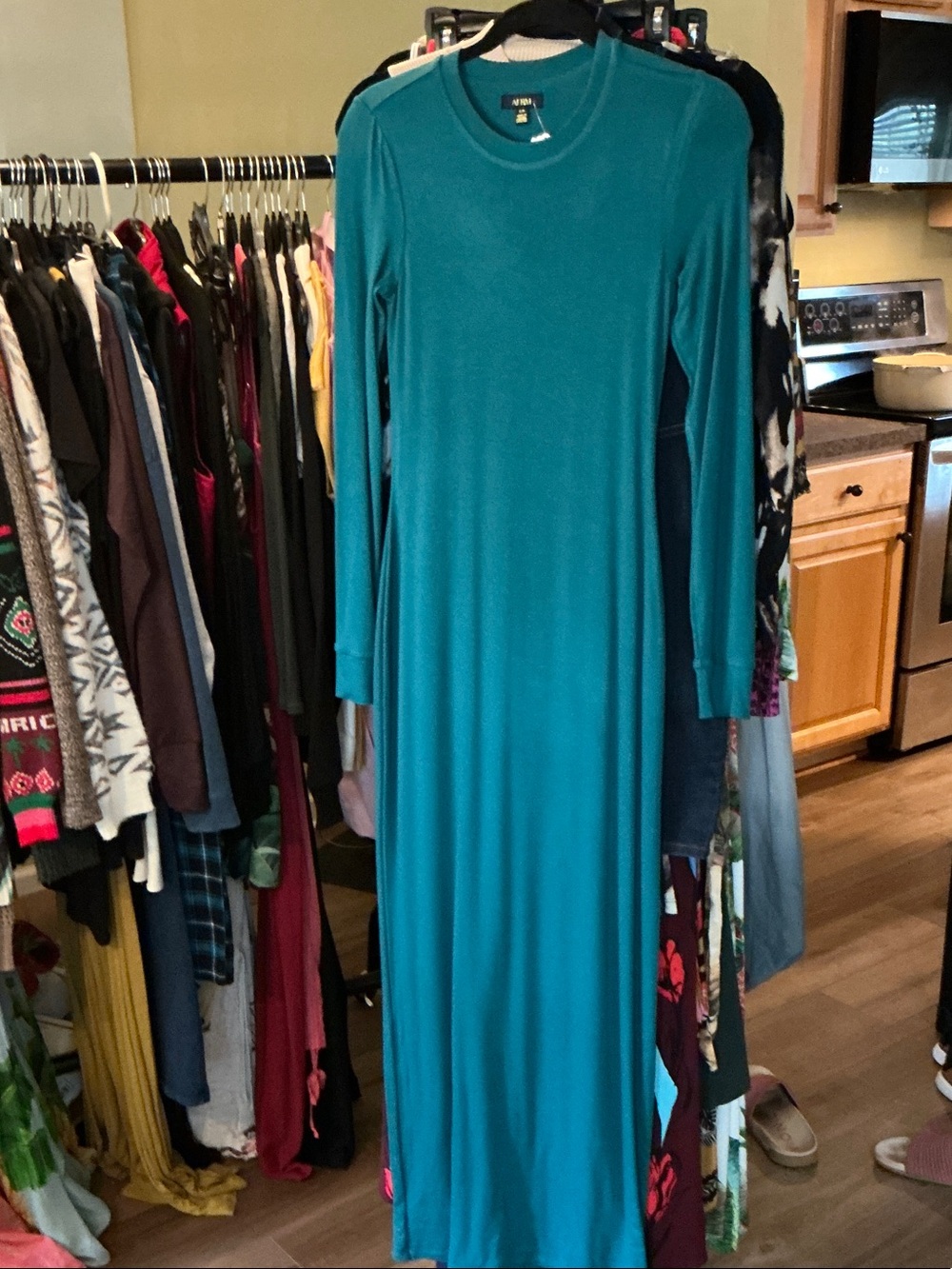 AFRM Teal Long-Sleeve Maxi Dress